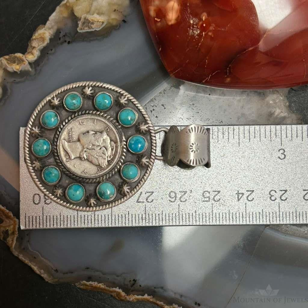 Genuine 1943 90% Silver Mercury Dime Coin Mohave Turquoise Unisex Pendant