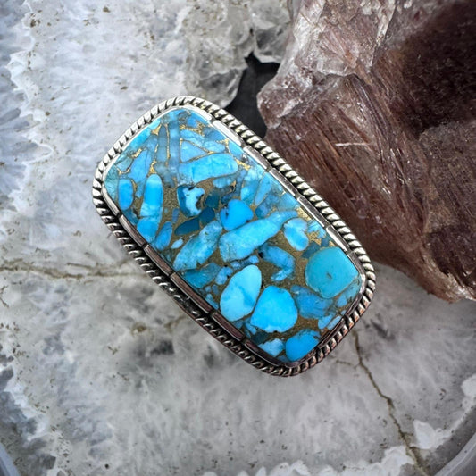 Sterling Silver Southwestern Style Blue Copper Turquoise Ring Size 9.25 For Women