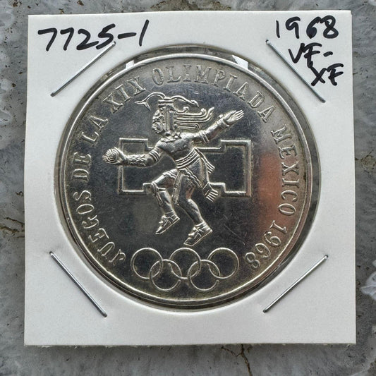 1968 Mexico 72% Silver Olympic Games 25 Pesos VF-XF #7725-1