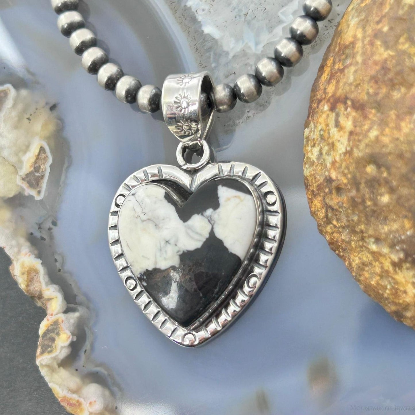 Sterling Silver Southwestern Style White Buffalo Decorated Heart Pendant For Women #4
