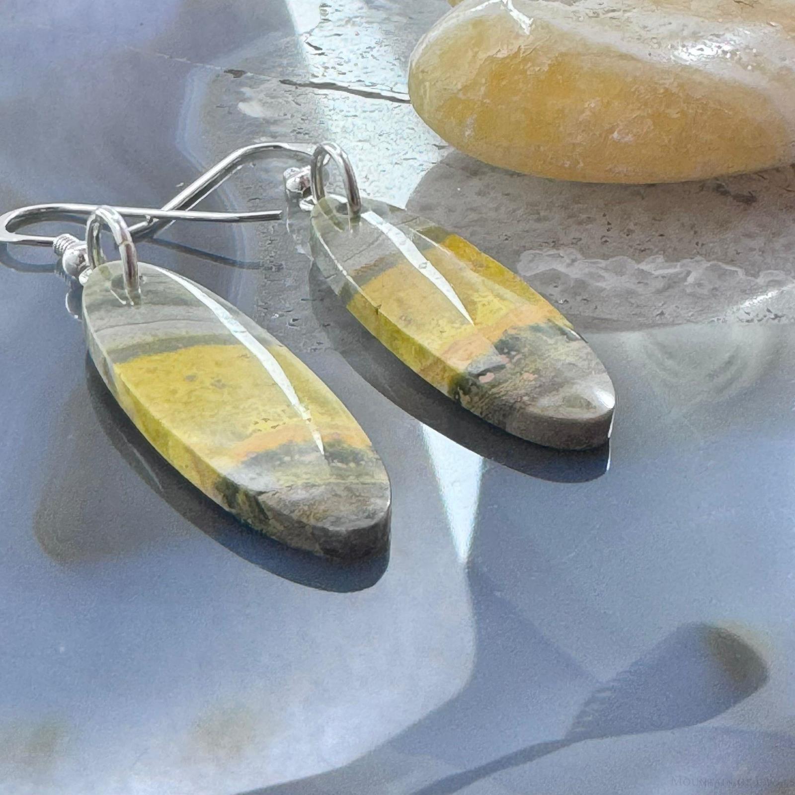 Sterling Silver Oblong cheapest Bumblebee Jasper Slab Dangle Earrings For Women #118