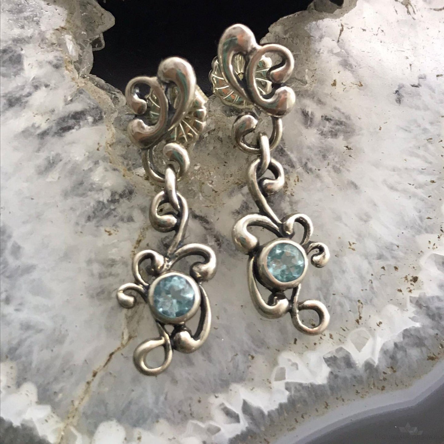 Carolyn Pollack Sterling Silver Faceted Aquamarine Floral Dangle Earrings For Women