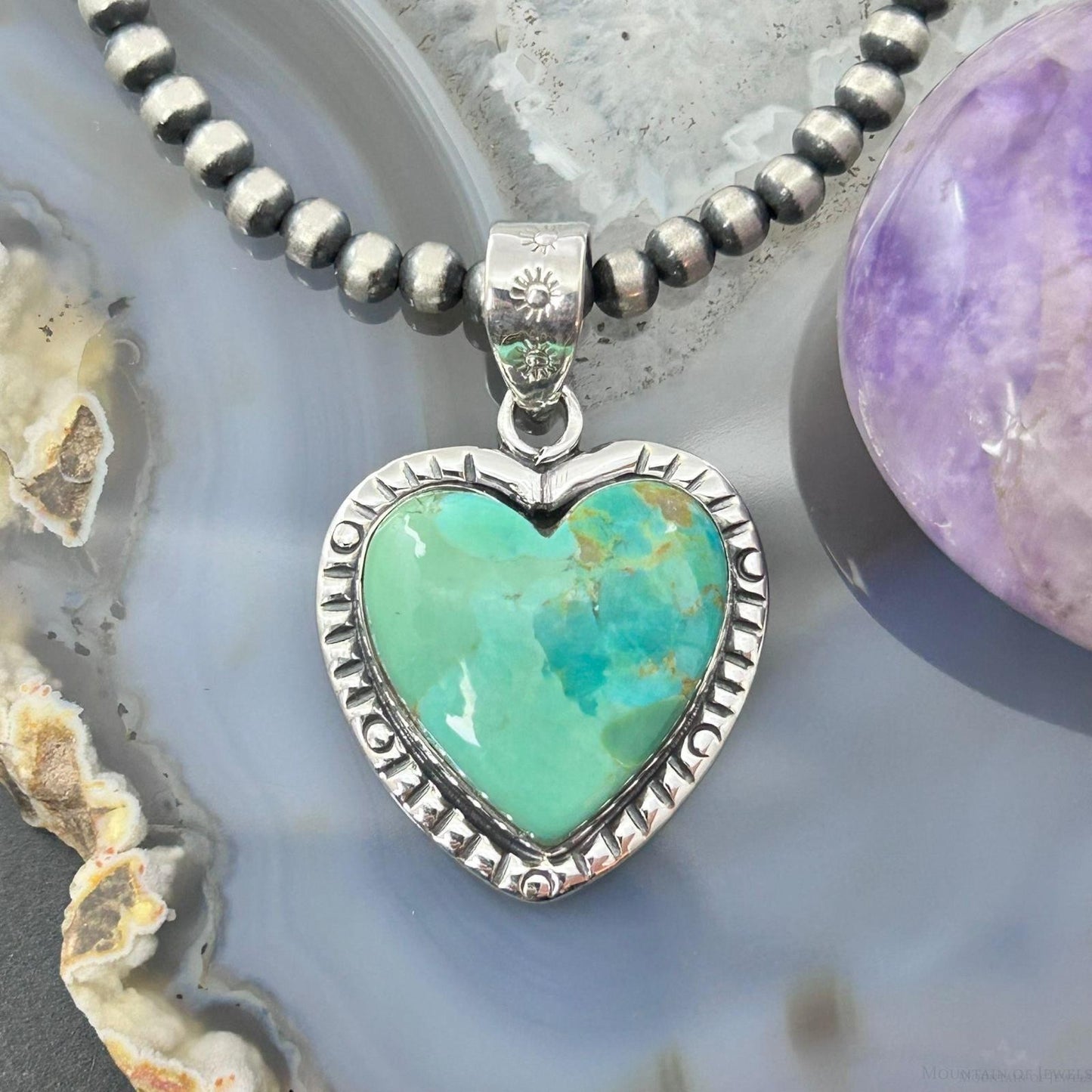 Sterling Silver Southwestern Style Turquoise Decorated Heart Pendant For Women