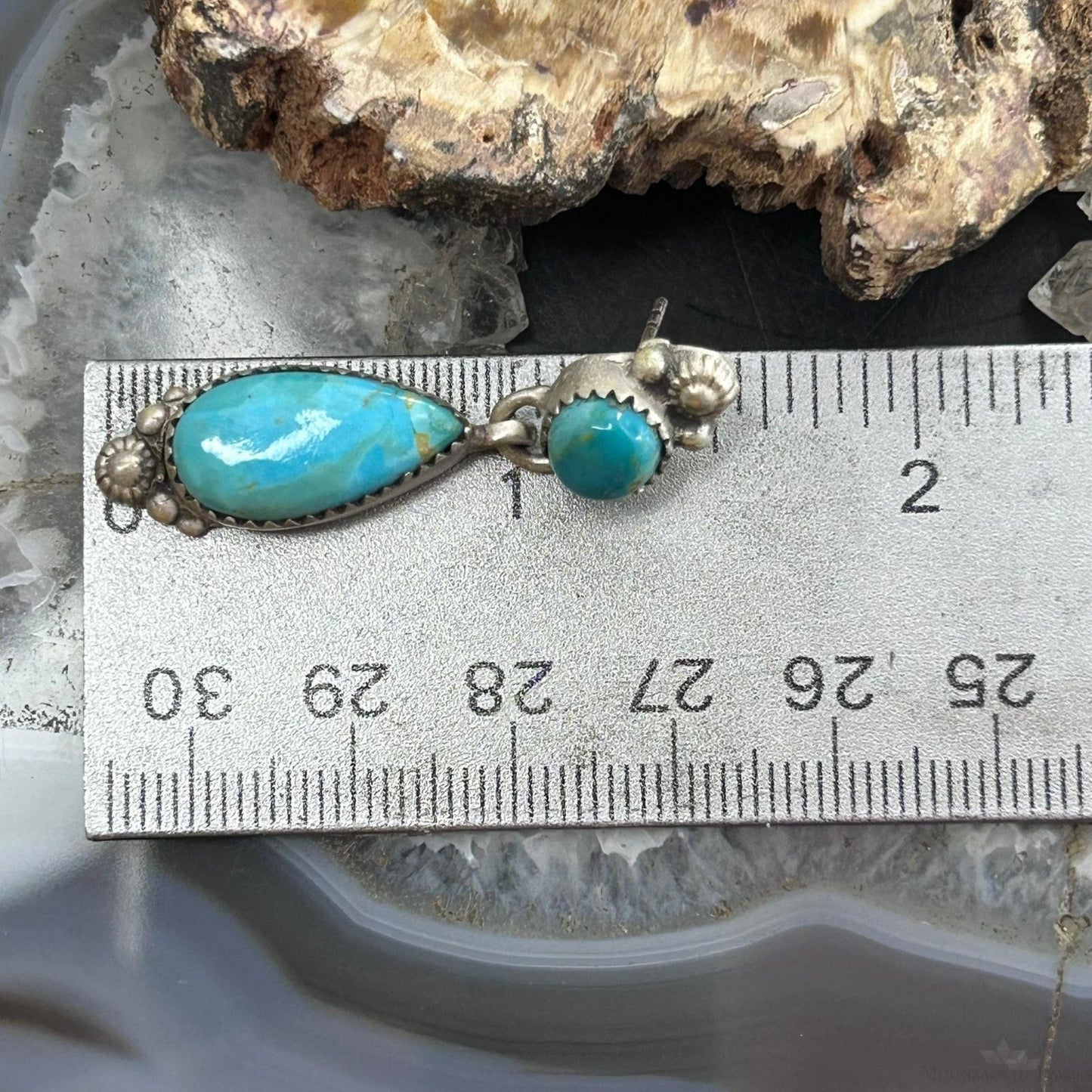 Sterling Silver Southwestern Style Teardrop & Rounded Turquoise Post Dangle Earrings For Women