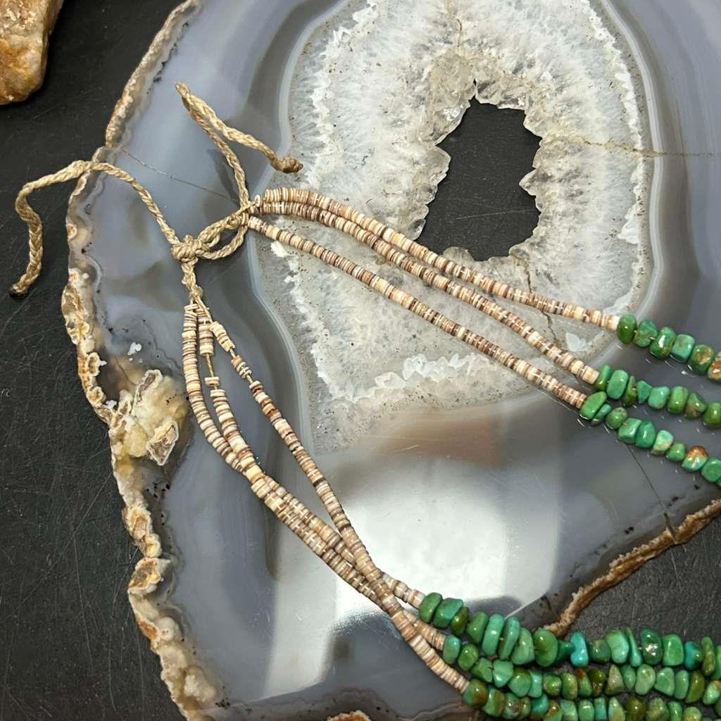 Vintage Native American 3 Strands Natural Turquoise Heishi Necklace For Women
