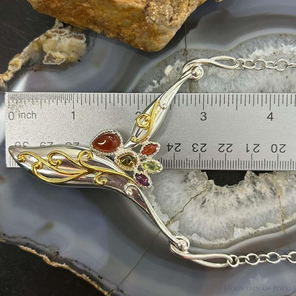 Carolyn Pollack Sterling Silver & Brass Multi Stone Decorated 18" Necklace For Women