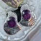 Abraham Begay Native American Sterling Silver Purple Spiny Oyster Overlay Post Earrings For Women