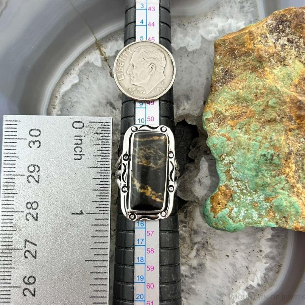 Native American Sterling Silver Rectangle Black Jack Bar Ring Size 6.75 For Women