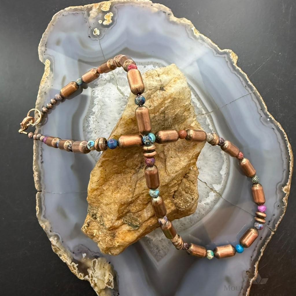 Southwestern Style Copper Navajo Pearl & Cylinder w/Multistone 18" Necklace #2