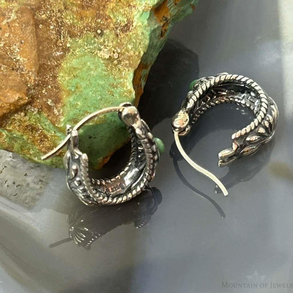 Carolyn Pollack Sterling Silver Round Green Turquoise Hoop Earrings For Women