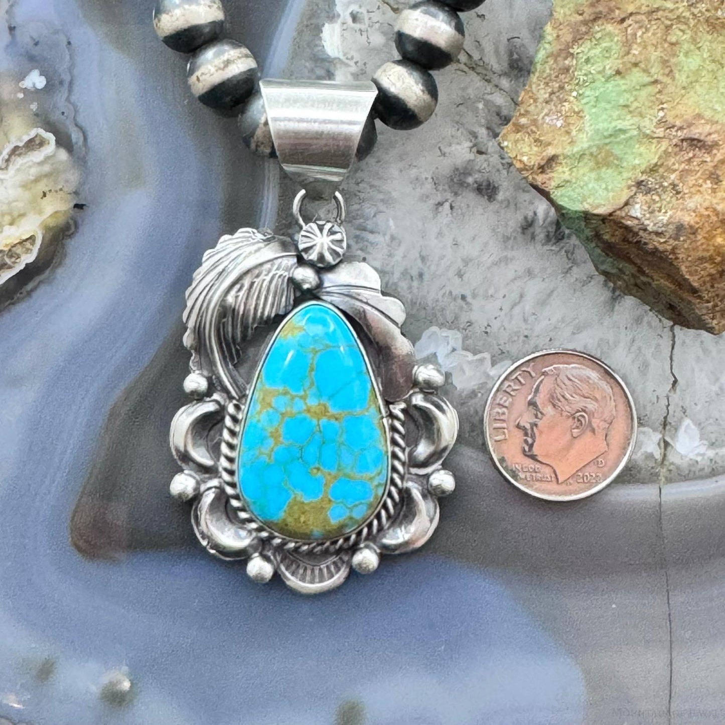 Juanita McDonald Native American Sterling Silver Turquoise Pendant For Women #1