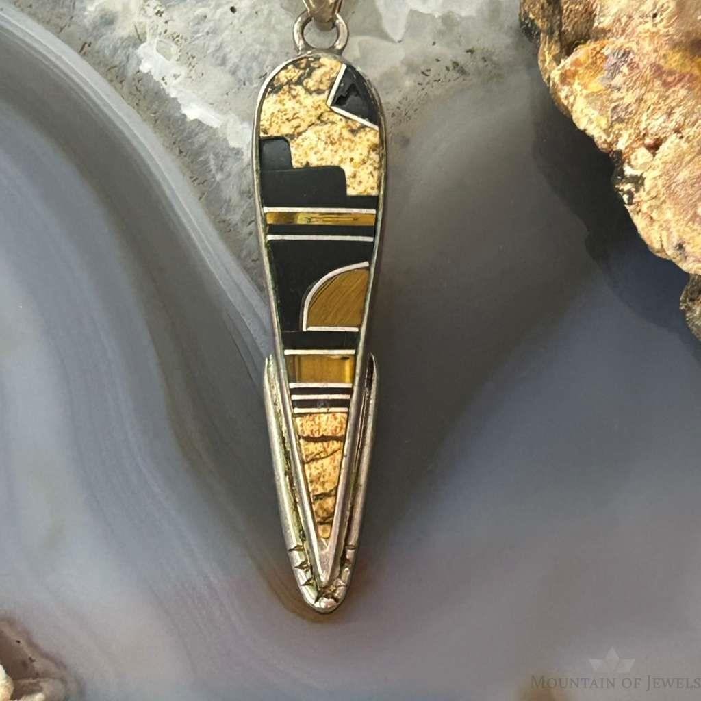 David Rosales Supersmith, Inc Sterling Silver Native Earth Multi Stone Inlay Unisex Pendant