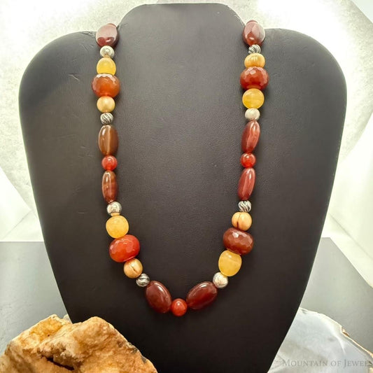 Carolyn Pollack Sterling Silver Carnelian & Fresh Water Pearl Beads 22"-26" Necklace