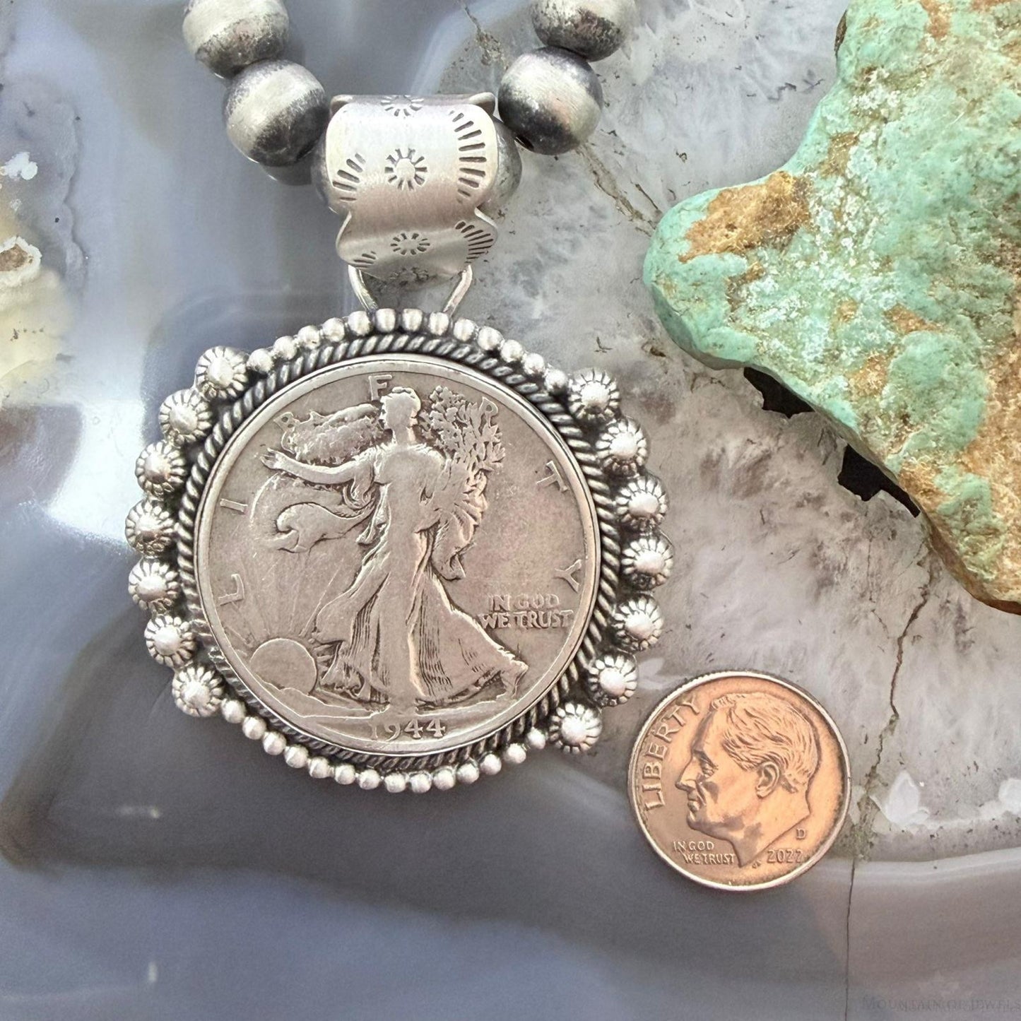 1944 Genuine 90% Silver US Walking Liberty Half Dollar Decorated Unisex Pendant