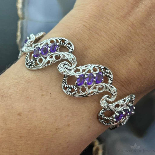 Carolyn Pollack Sterling Silver 18 Faceted Amethyst Foldover Link Bracelet For Women