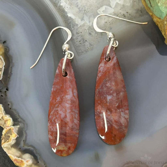 Sterling Silver Teadrop Plum Moss Agate Slab Dangle Earrings For Women #515