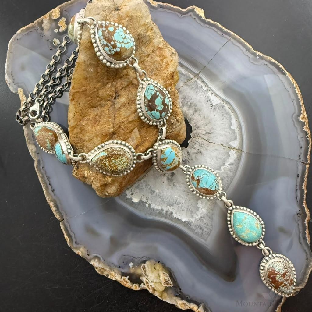Sterling Silver Southwestern Style Teardrop Turquoise #8 Lariat Necklace For Women