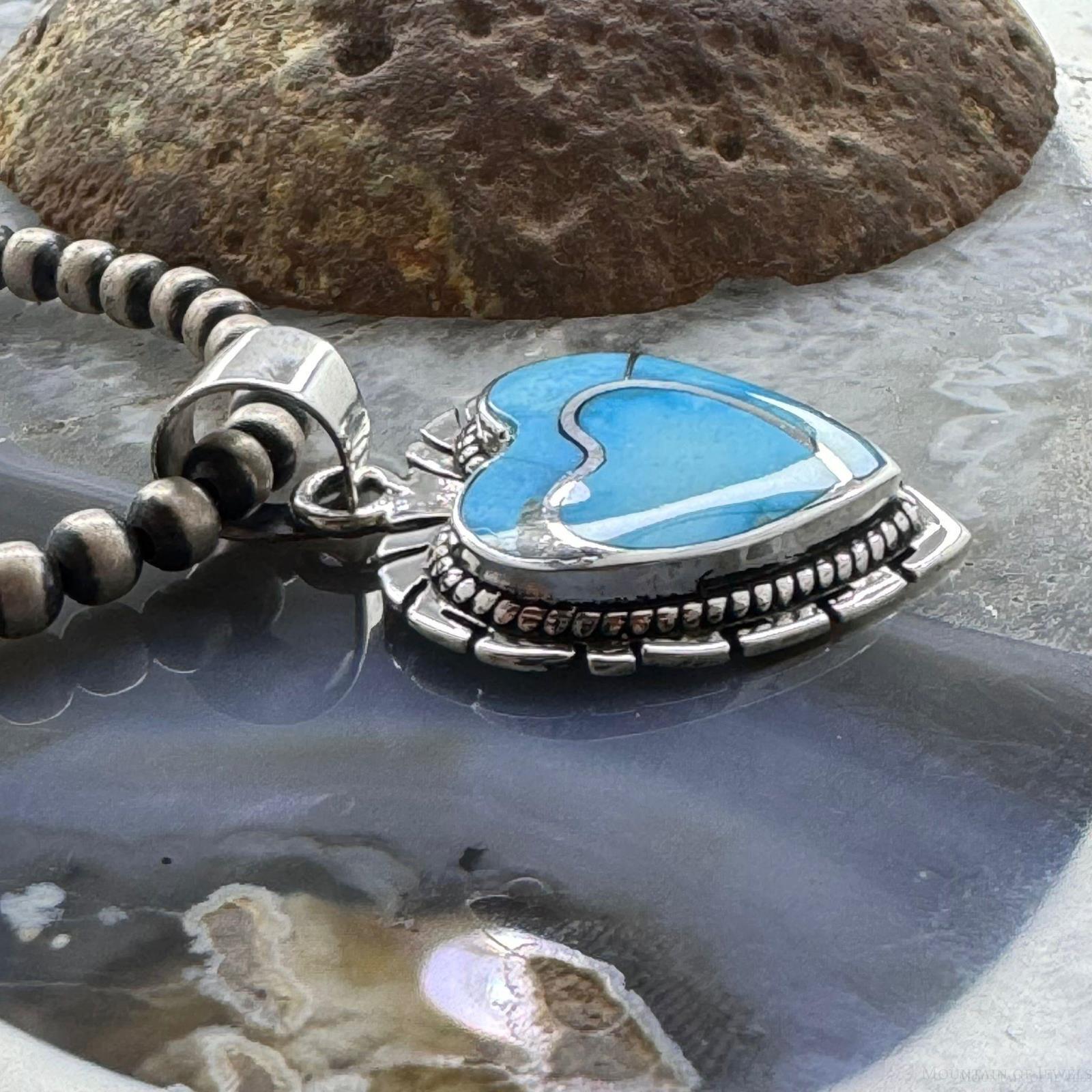 Native American Sterling Silver Blue cheapest Ridge Turquoise Heart Pendant For Women