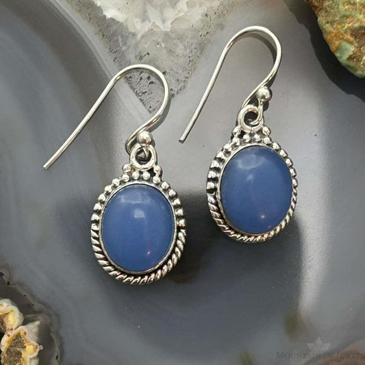 Sterling Silver Southwestern Style Periwinkel Chalcedony Dangle Earrings For Women
