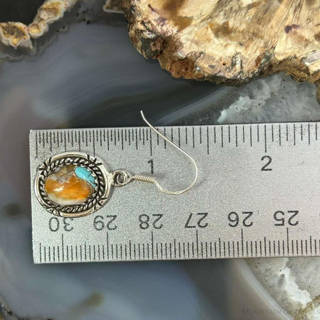 Sterling Silver Southwestern Style Spiny Oyster Turquoise Dangle Earrings For Women #6