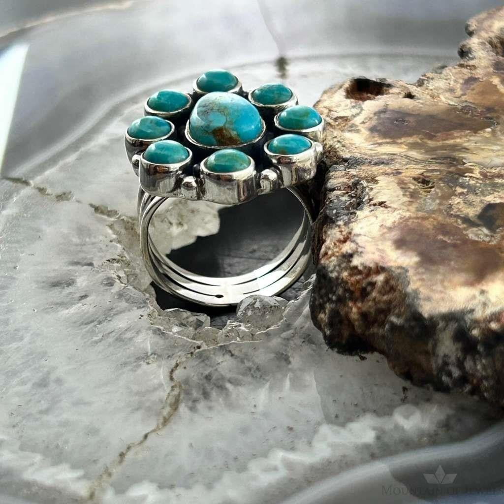 Sterling Southwestern Style Mohave Turquoise Cluster Ring Size 8 For Women #1