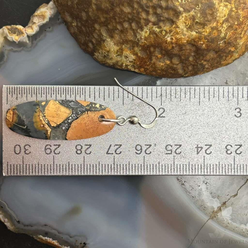 Sterling Silver Oval Maligano Jasper Slab Dangle Earrings For Women #532