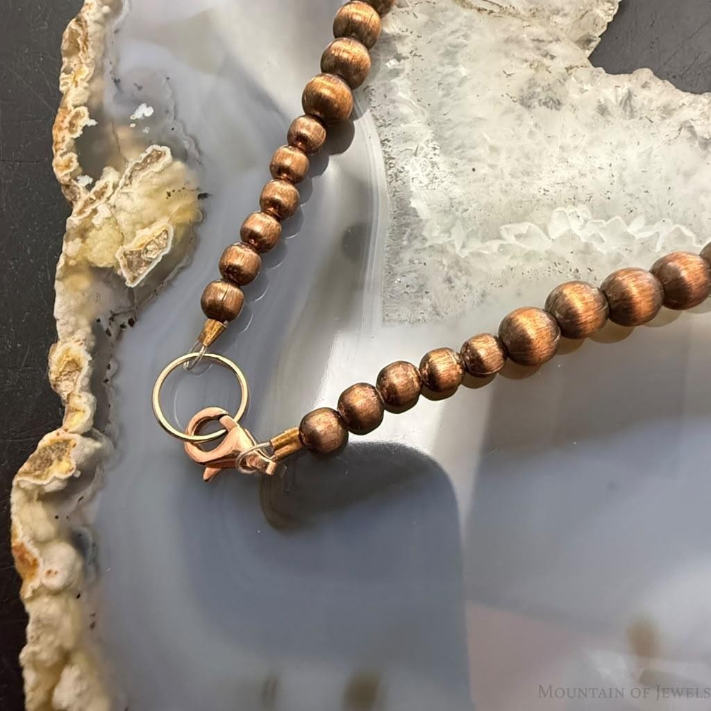 Southwestern Style Copper Navajo Pearl & Cylinder w/Sediment Jasper 18" Necklace For Women