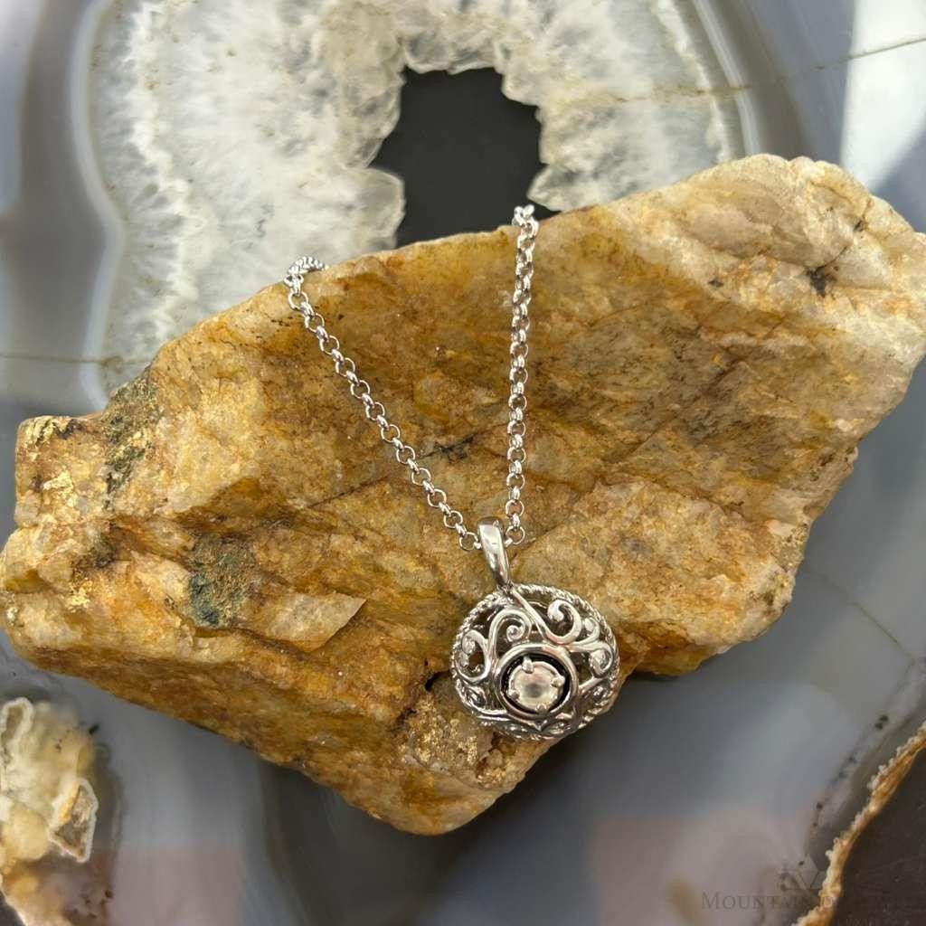 Carolyn Pollack Sterling Silver White Topaz in Round Swirl Pendant Necklace For Women