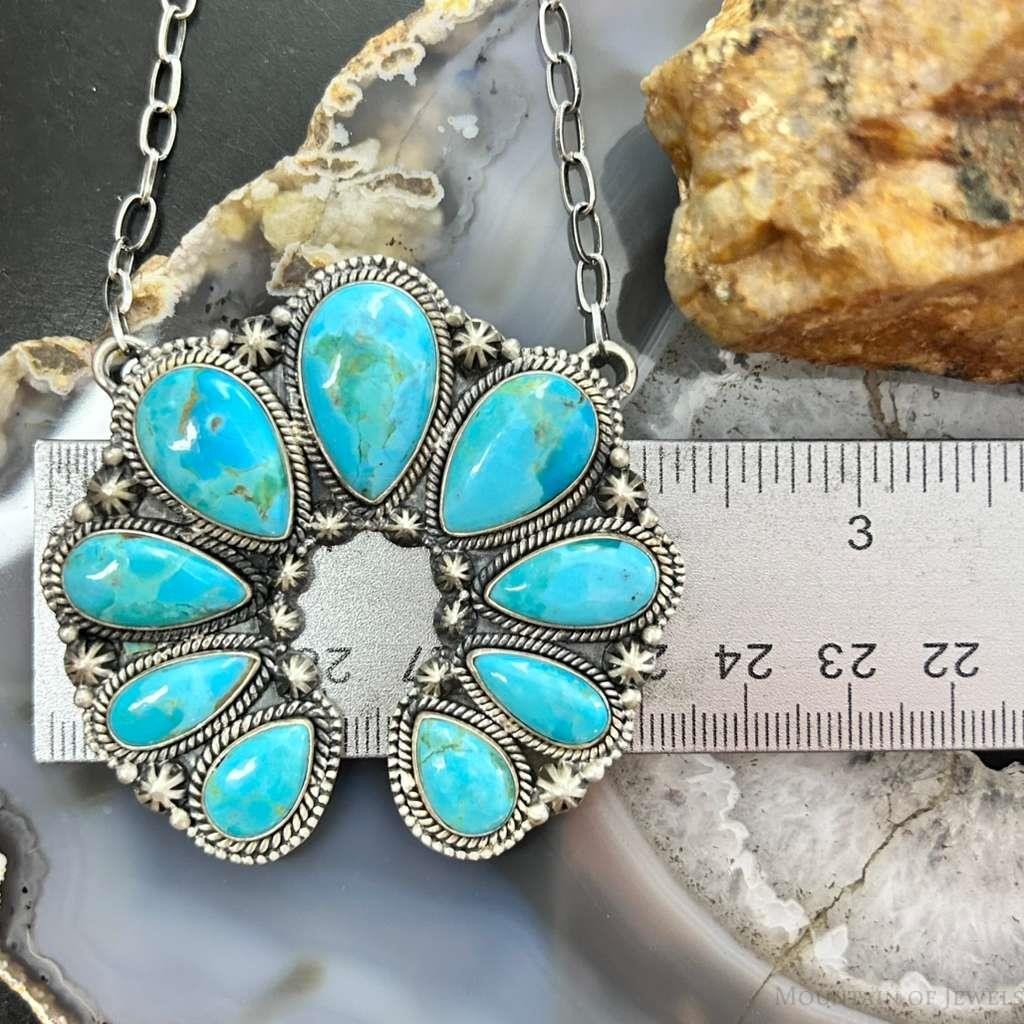 Sterling Silver Southwestern Style Teardrop Turquoise Naja 17" Necklace For Women