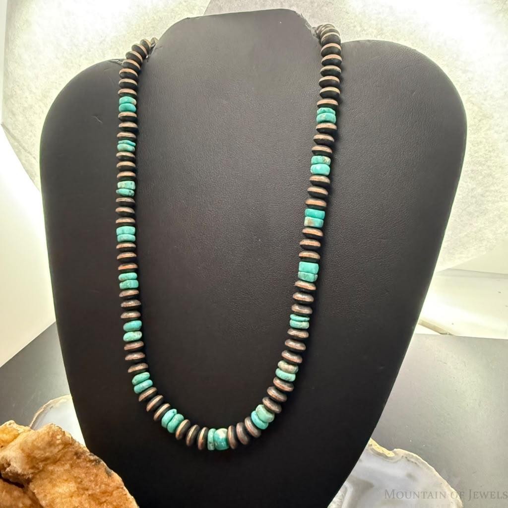 Southwestern Style Copper 8mm Navajo Pearl Saucer & Turquoise Disk Necklace For Women