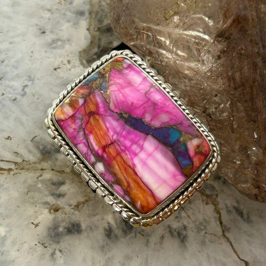 Sterling Silver Southwestern Style Square Dahlia Ring Size 6.75 For Women