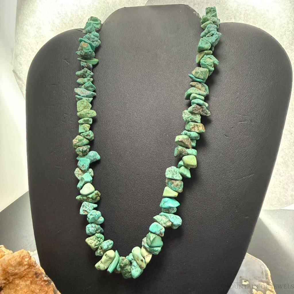 Vintage Native American Rough Turquoise 24" Necklace For Women