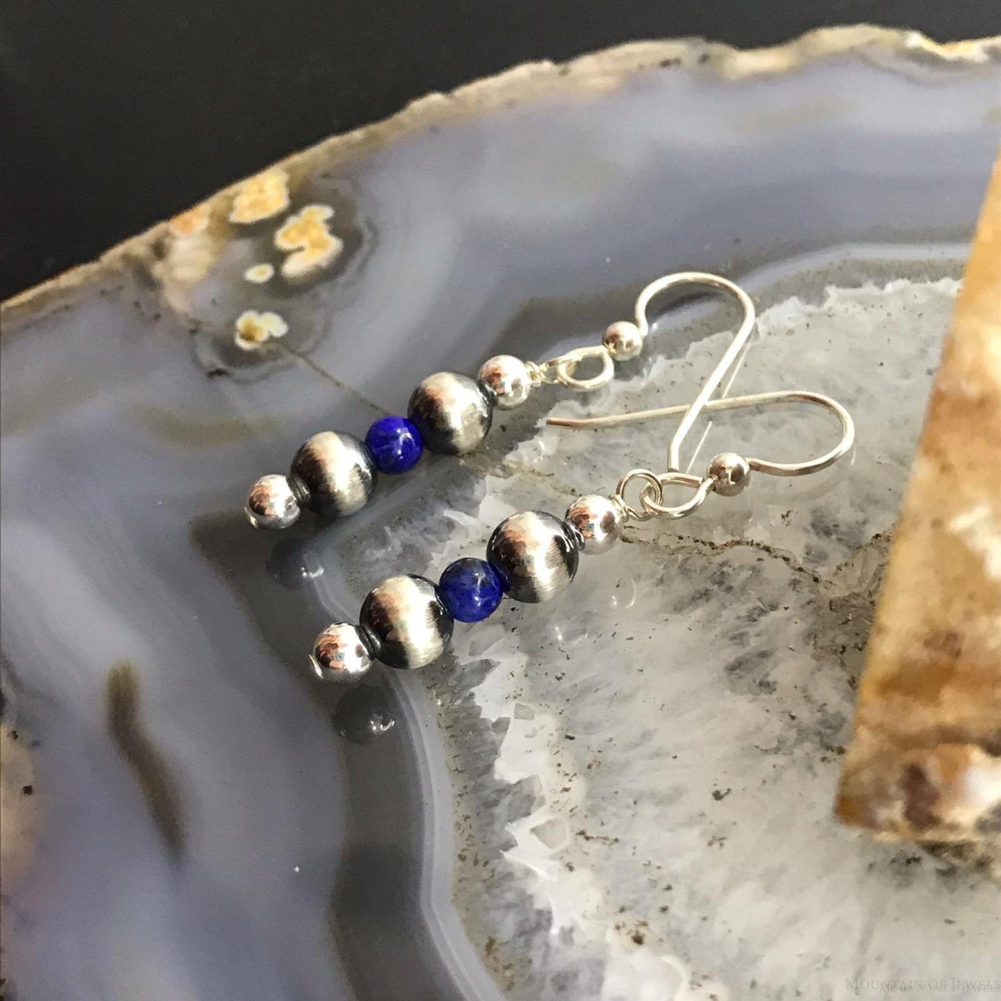 Carolyn Pollack Sterling Silver Navajo Pearl & Lapis Bead Dangle Earrings For Women