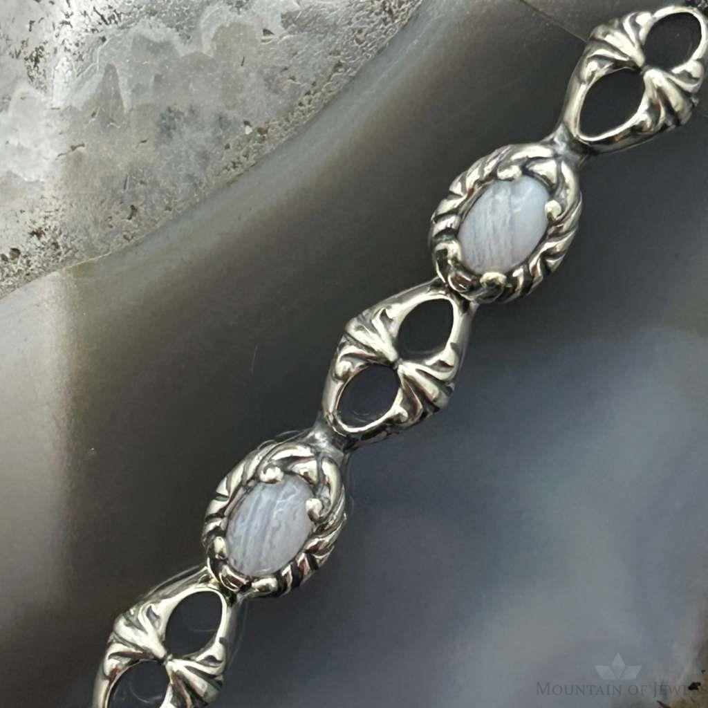 Carolyn Pollack Sterling Silver 7 Oval Blue Lace Agate Link Bracelet For Women