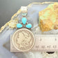Genuine 1891 90% Silver Morgan Dollar Coin Teardrop Turquoise Decorated Pendant