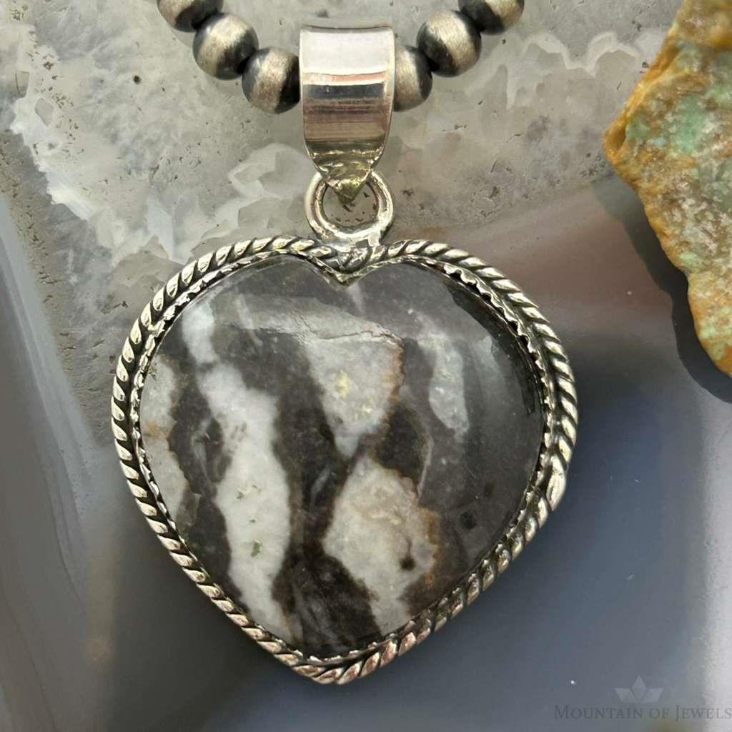 Sterling Silver Southwestern Style White Buffalo Heart Pendant For Women #4