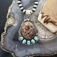 Sterling Silver Southwestern Style Oval Red Creek & Mohave Turquoise Pendant For Women
