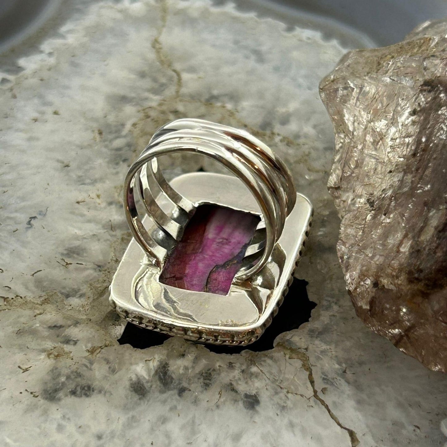 Sterling Silver Southwestern Style Square Dahlia Ring Size 6.75 For Women