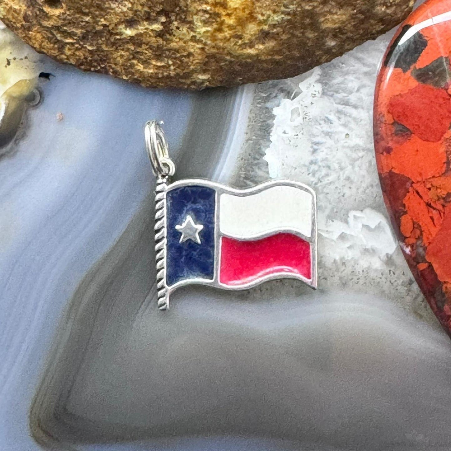 Carolyn Pollack Sterling Silver Lone Star Texas State Flag Unisex Charm Pendant