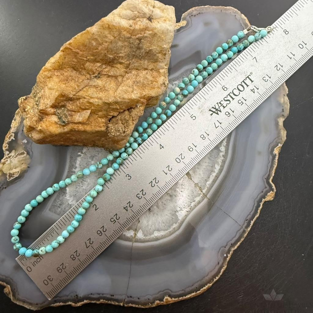 Sterling Silver 4mm Rounded Turquoise Beads 16" Necklace For Women