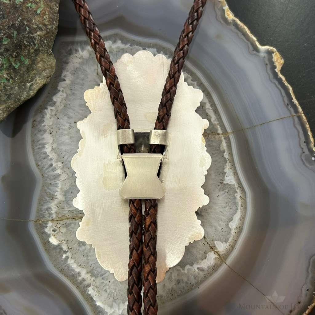 Sterling Silver Southwestern Style Oval Picture Jasper Decorated Bolo Tie For Men