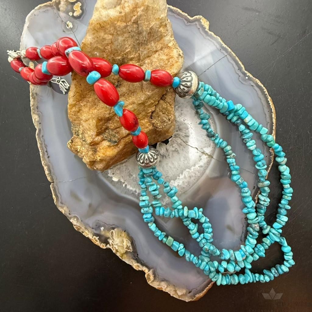 Carolyn Pollack Sterling Silver Turquoise & Red Jasper Beads 24" Necklace For Women
