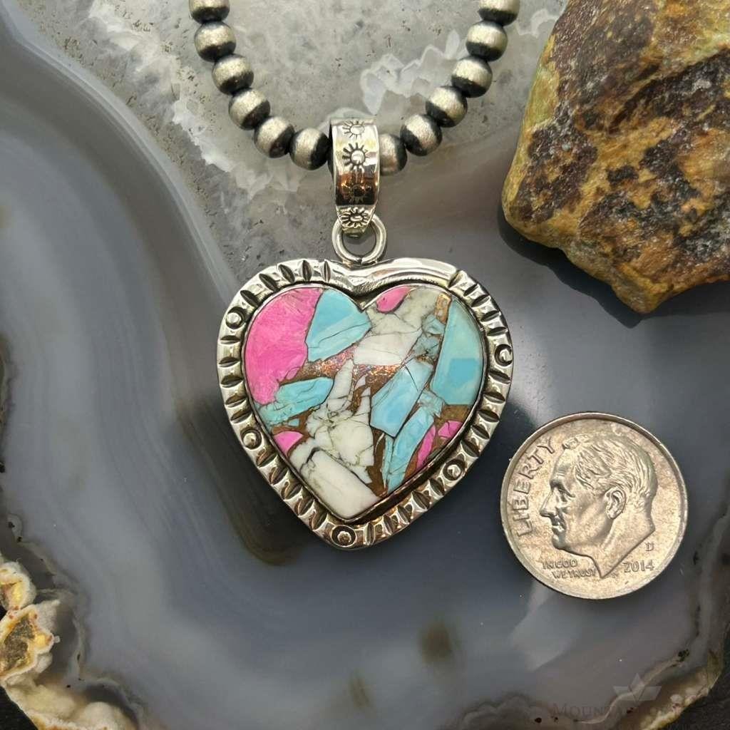 Sterling Silver Southwestern Style Cotton Candy Heart Pendant For Women #2