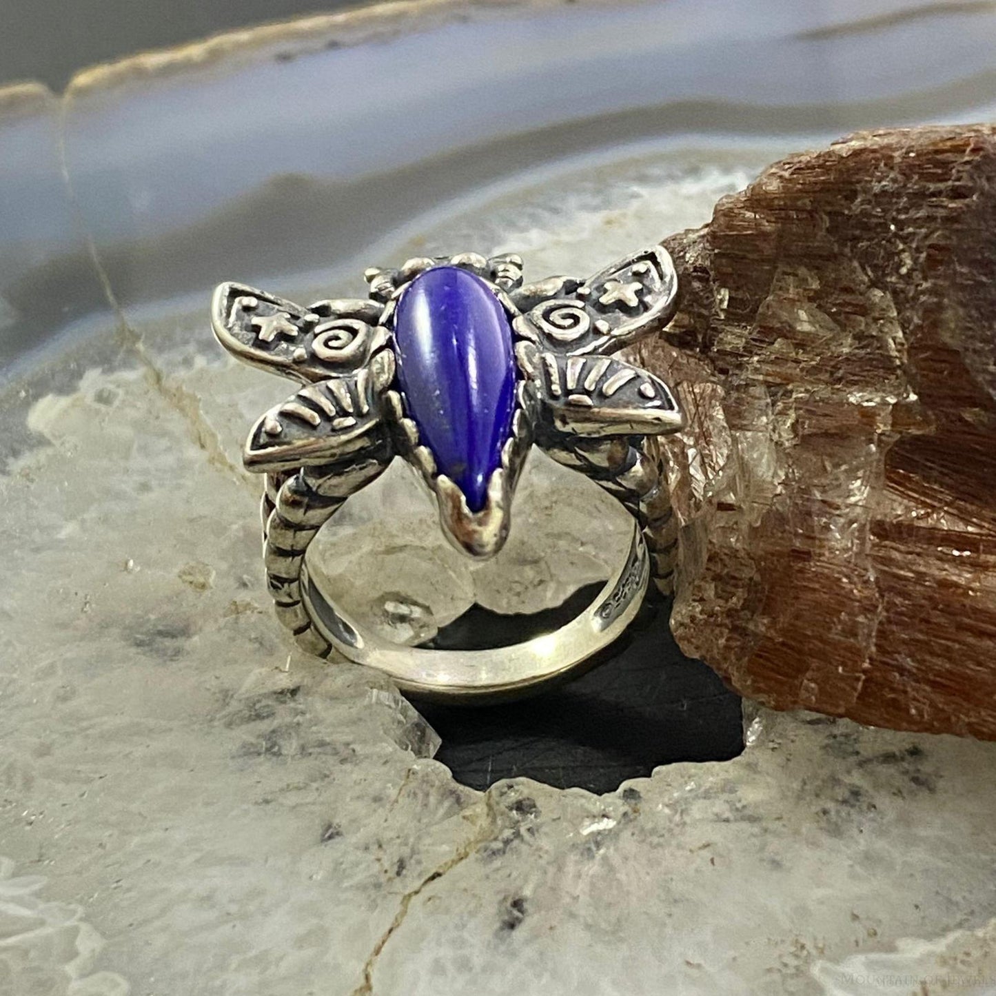 Carolyn Pollack Southwestern Style Sterling Silver Lapis Dragonfly Ring Size 9.25 & 10.25 For Women