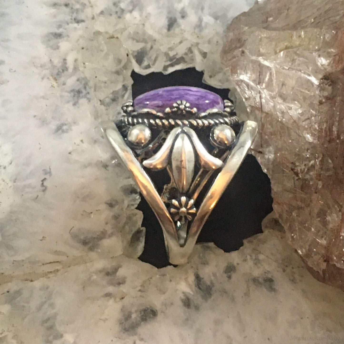 Carolyn Pollack Southwestern Style Sterling Silver Charoite Decorated Ring For Women