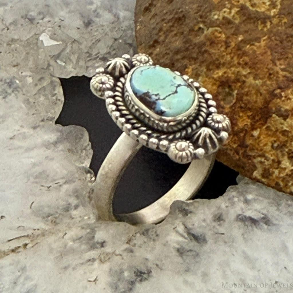 Sterling Silver Southwestern Style Natural Golden Hill Turquoise Adjustable Ring For Women