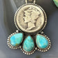 Genuine 1927 90% Silver Mercury Dime Coin w/Teardrop Turquoise Decorated Unisex Pendant