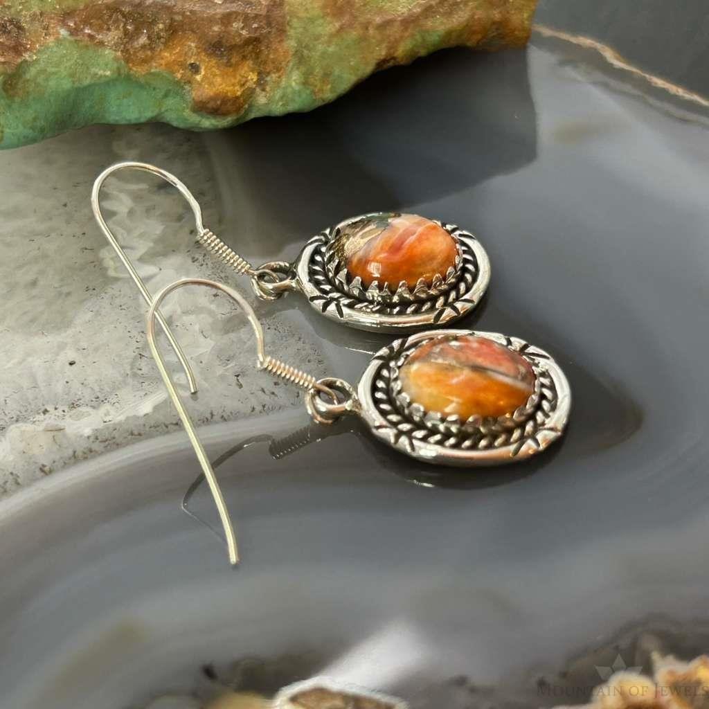 Sterling Silver Southwestern Style Spiny Oyster Turquoise Dangle Earrings For Women #5