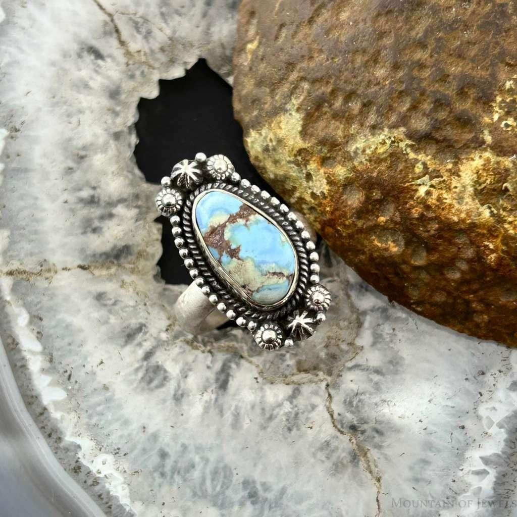 Sterling Silver Southwestern Style Golden Hill Turquoise Adjustable Ring For Women #10
