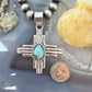 Sterling Silver Southwestern Style Teardrop Mohave Turquoise Unisex Zia Pendant